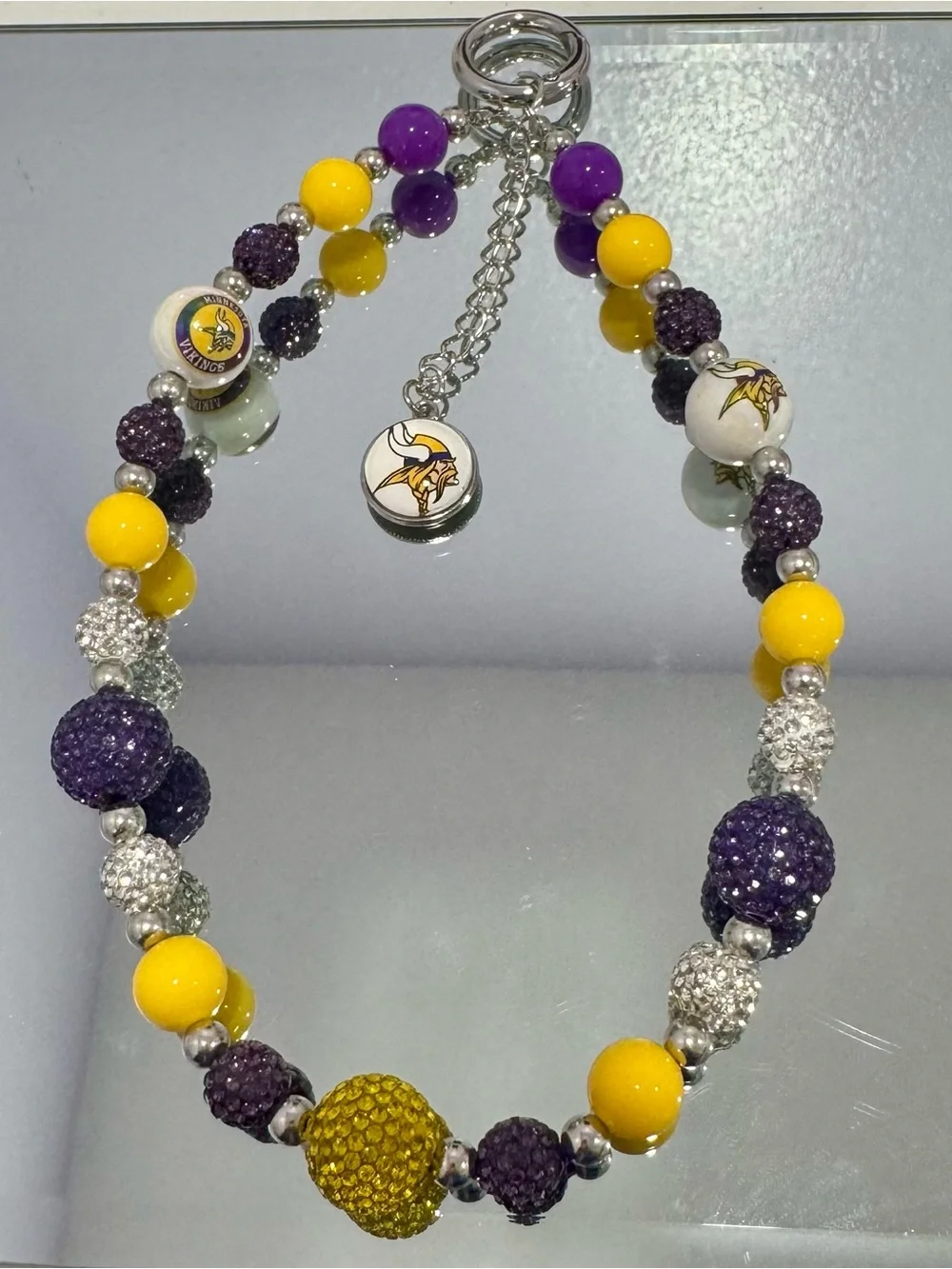 New Purple & Yellow Beaded Phone Charm with Team Logo Accent